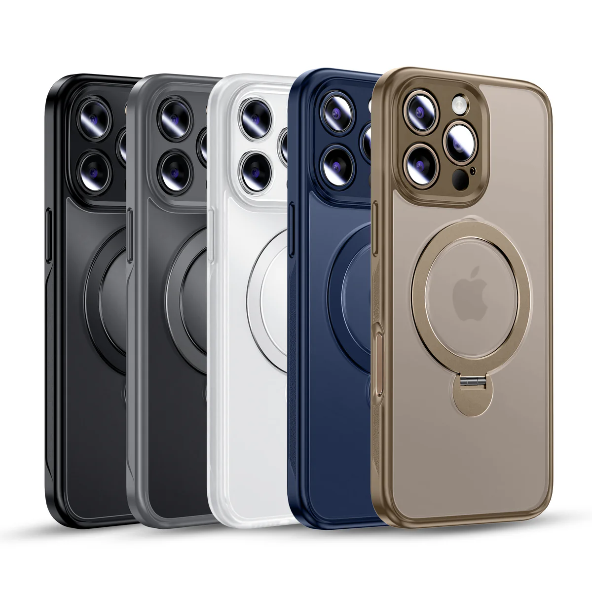 360° Full protection invisible magnetic bracket frosted phone case for iPhone 16 ~ 12 series