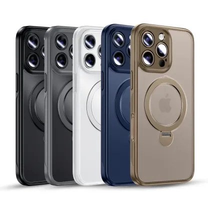 360° Full protection invisible magnetic bracket frosted phone case for iPhone 16 ~ 12 series