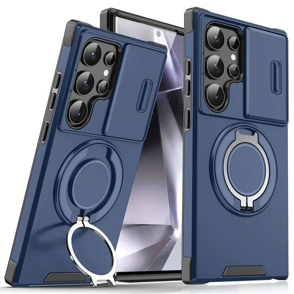 New Slide Camera Protection Magnetic Stand Phone Case for Samsung S25 ~ S21 Ultra