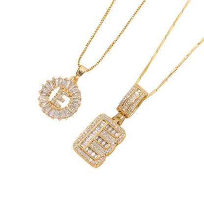 2 Pack - Initial Letter Pendant Necklaces with zircon stones for women fashion jewelry for parties birthdays valentine's day gift