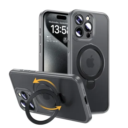 360° Full protection invisible magnetic bracket frosted phone case for iPhone 16 ~ 12 series