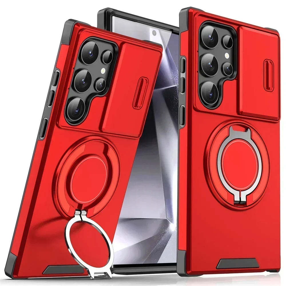 New Slide Camera Protection Magnetic Stand Phone Case for Samsung S25 ~ S21 Ultra