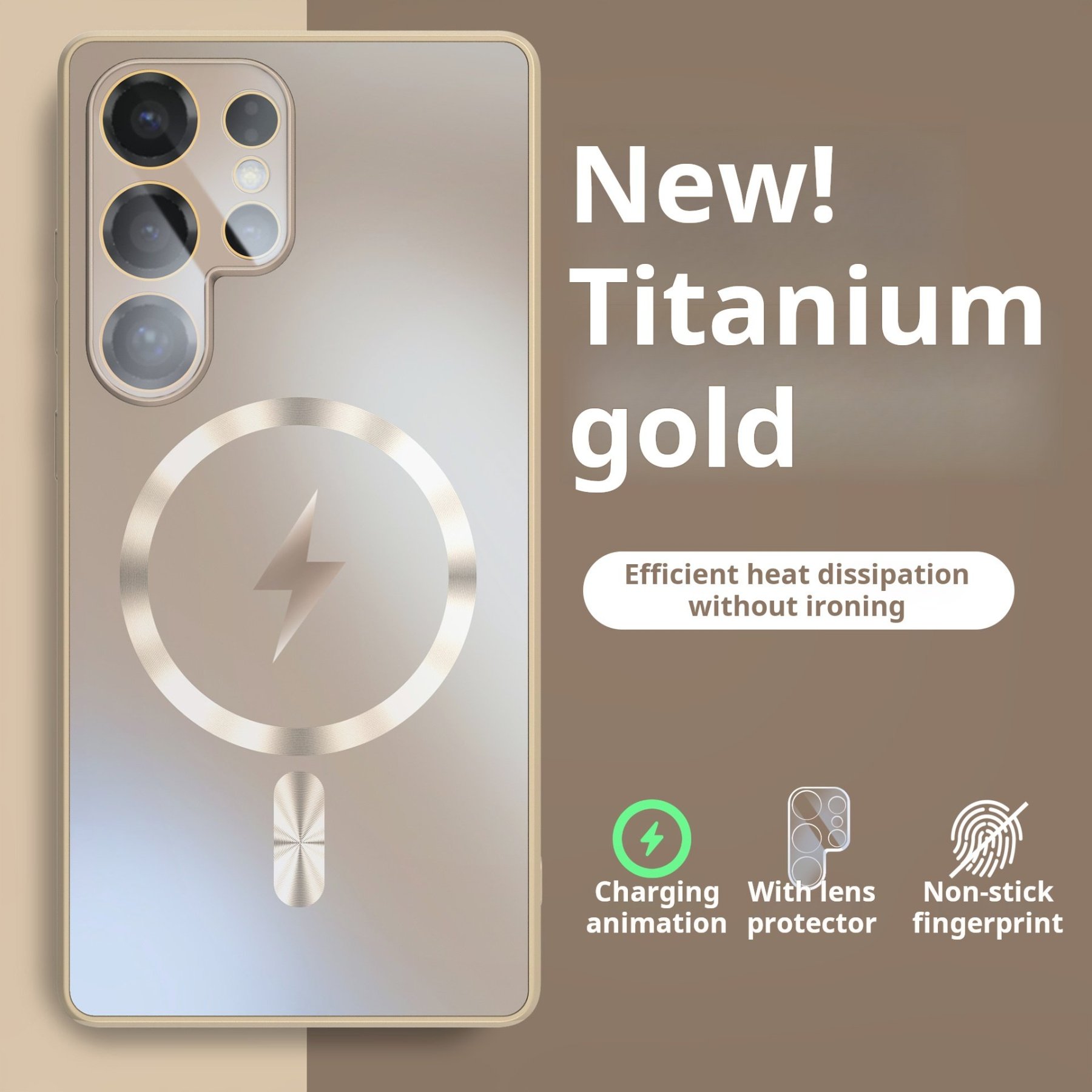 Lightning Magnetic Charging Matte Silky Feel Phone Case With Lens Protection for Samsung S25 S24 S23 Ultra