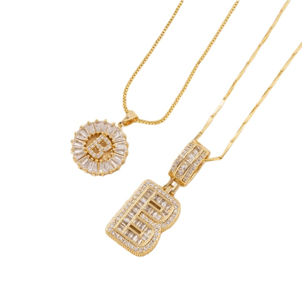 2 Pack - Initial Letter Pendant Necklaces with zircon stones for women fashion jewelry for parties birthdays valentine's day gift