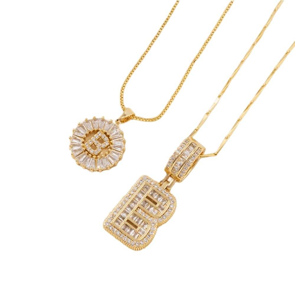 2 Pack - Initial Letter Pendant Necklaces with zircon stones for women fashion jewelry for parties birthdays valentine's day gift