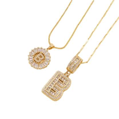 2 Pack - Initial Letter Pendant Necklaces with zircon stones for women fashion jewelry for parties birthdays valentine's day gift