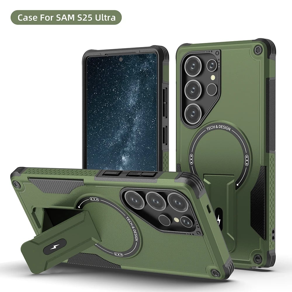Military-grade anti-fall protective case with magnetic invisible bracket for Samsung