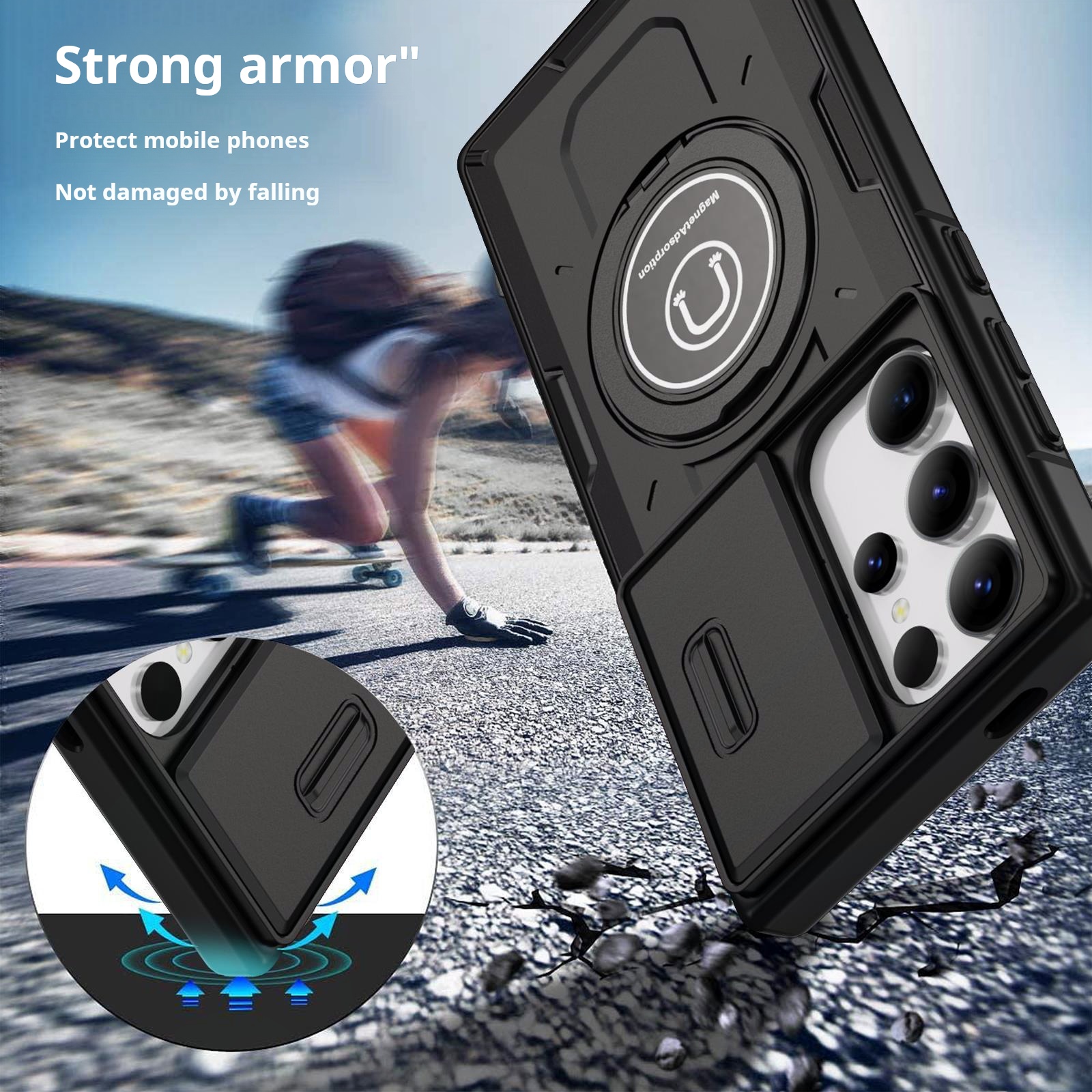 Samsung Galaxy S24 S23 Plus Ultra S22 Case Matte Skin-Friendly Magnetic Rotating Ring Holder Sliding Window Lens Back Cover