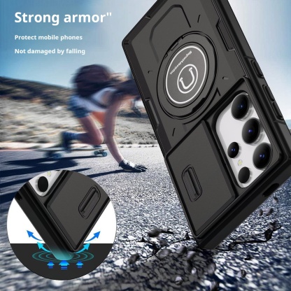 Samsung Galaxy S24 S23 Plus Ultra S22 Case Matte Skin-Friendly Magnetic Rotating Ring Holder Sliding Window Lens Back Cover