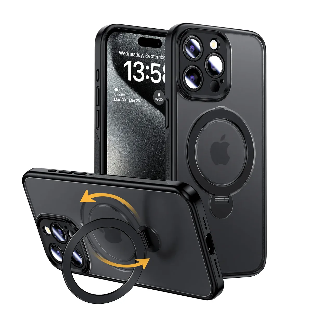 360° Full protection invisible magnetic bracket frosted phone case for