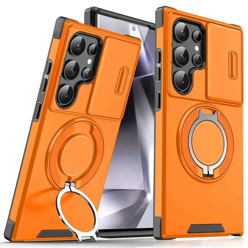 New Slide Camera Protection Magnetic Stand Phone Case for Samsung S25 ~ S21 Ultra