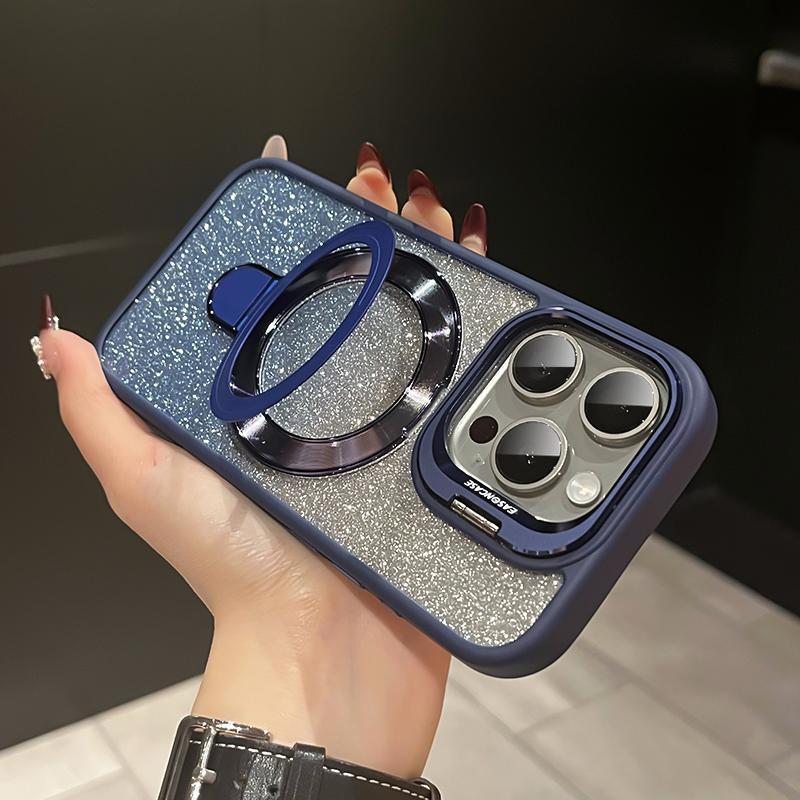 iPhone Anti-Yellowing Frame Bracket Glitter Magnetic Phone Case With Rotating Bracket