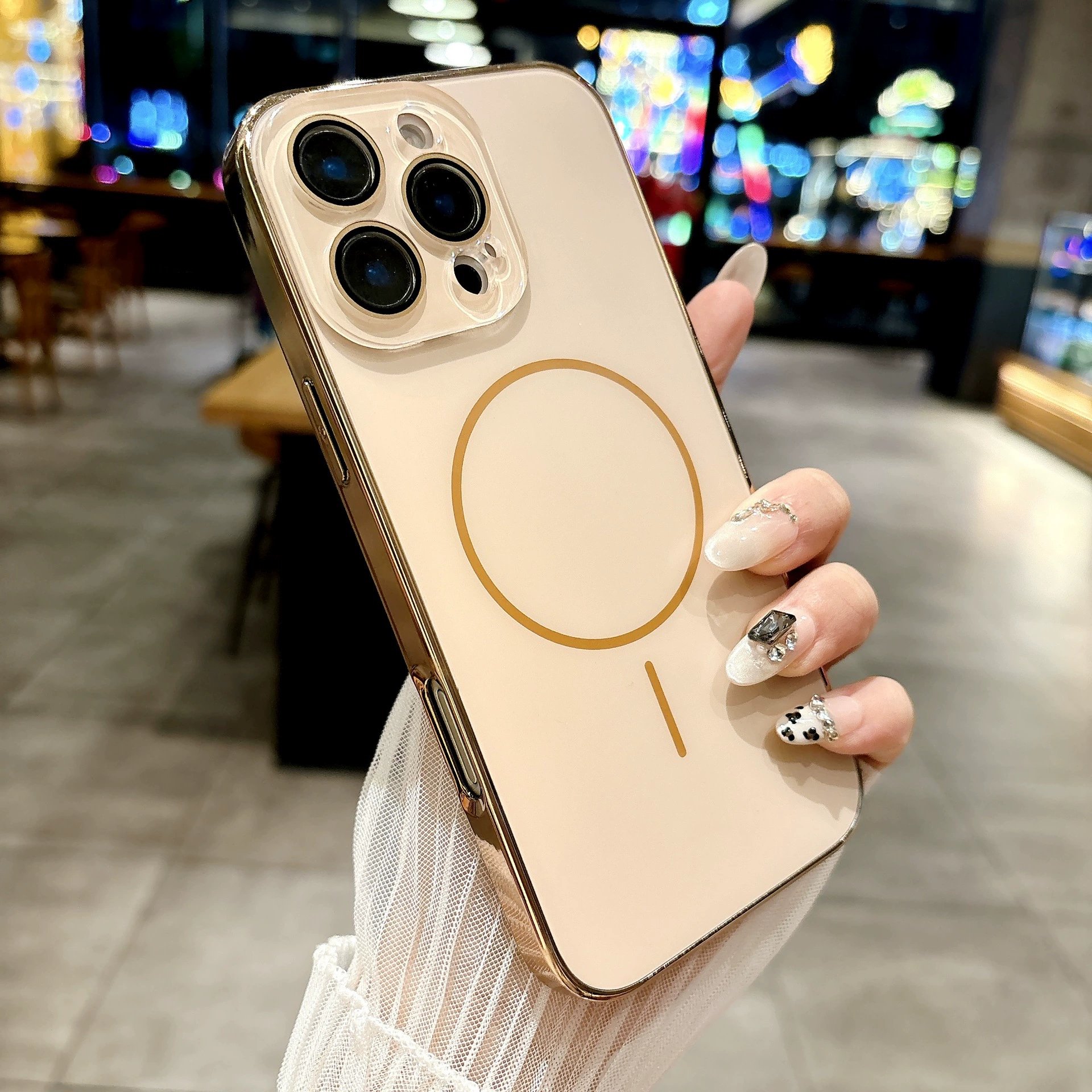 Electroplated AG frosted fine circle magnetic phone case with acrylic lens protection for iPhone 16/15/14/13/12 series