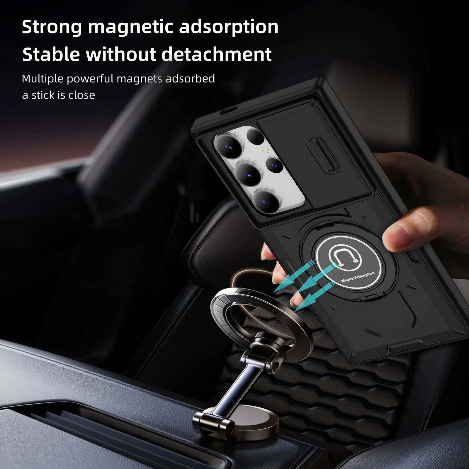 Samsung Galaxy S24 S23 Plus Ultra S22 Case Matte Skin-Friendly Magnetic Rotating Ring Holder Sliding Window Lens Back Cover