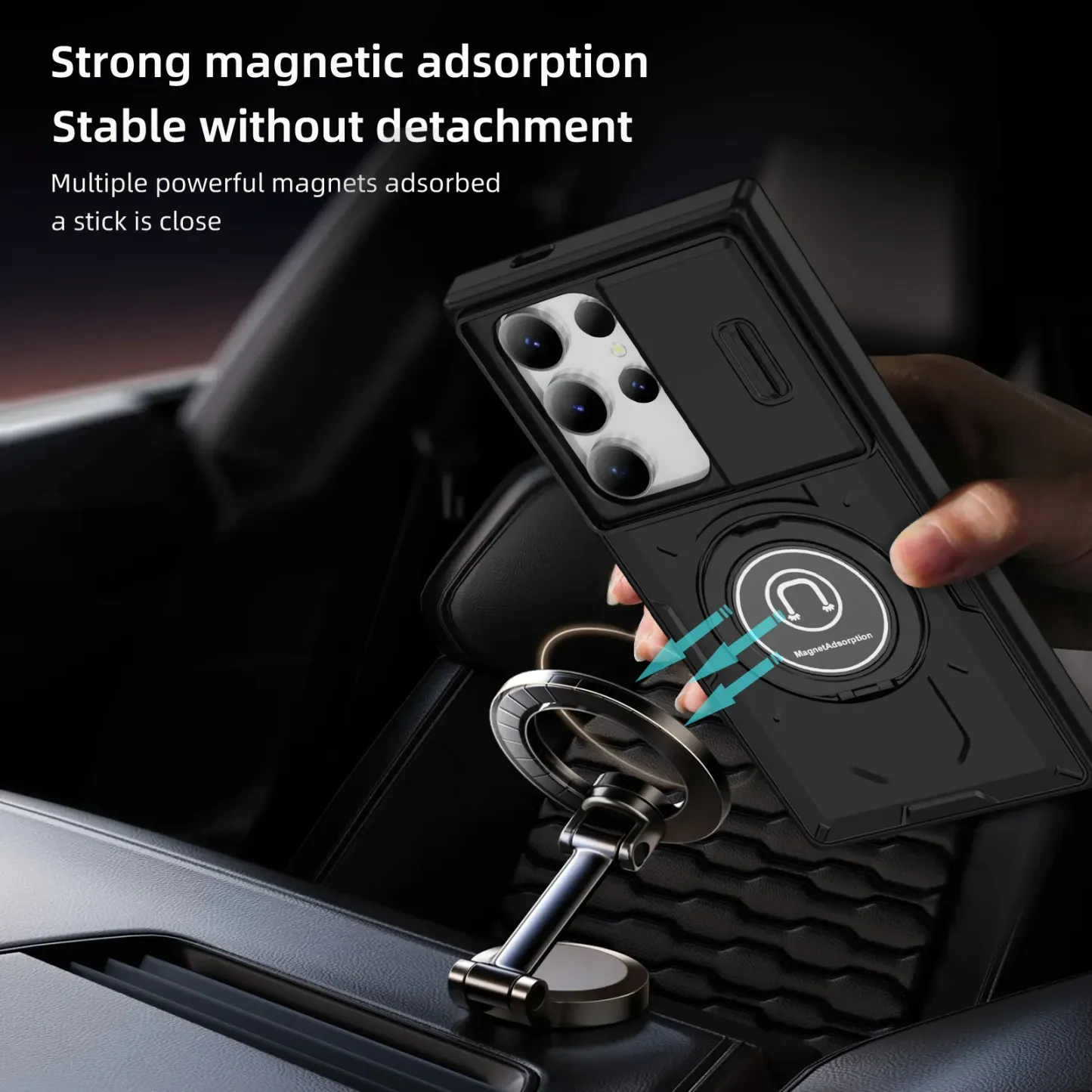 Samsung Galaxy S24 S23 Plus Ultra S22 Case Matte Skin-Friendly Magnetic Rotating Ring Holder Sliding Window Lens Back Cover