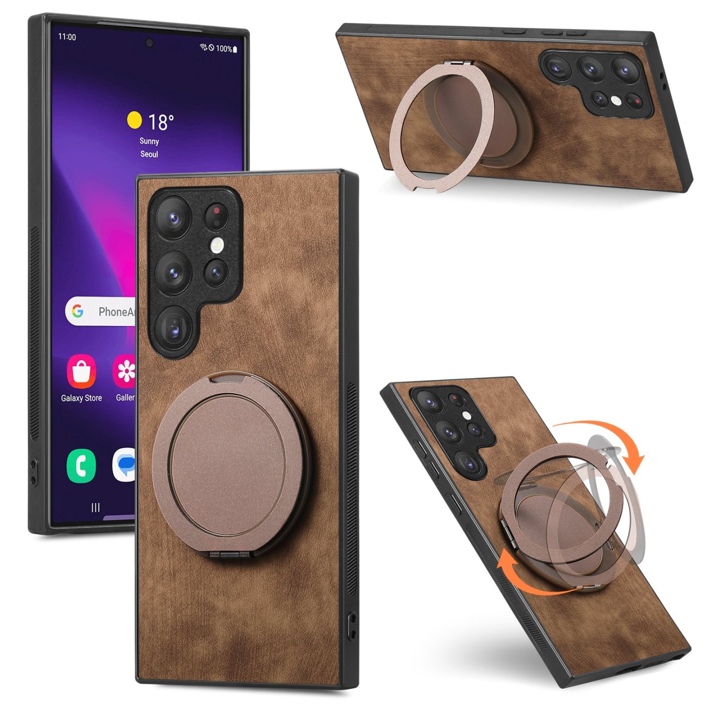 Magnetic Shockproof Leather Ring Stand Case For Samsung Galaxy S25/S24