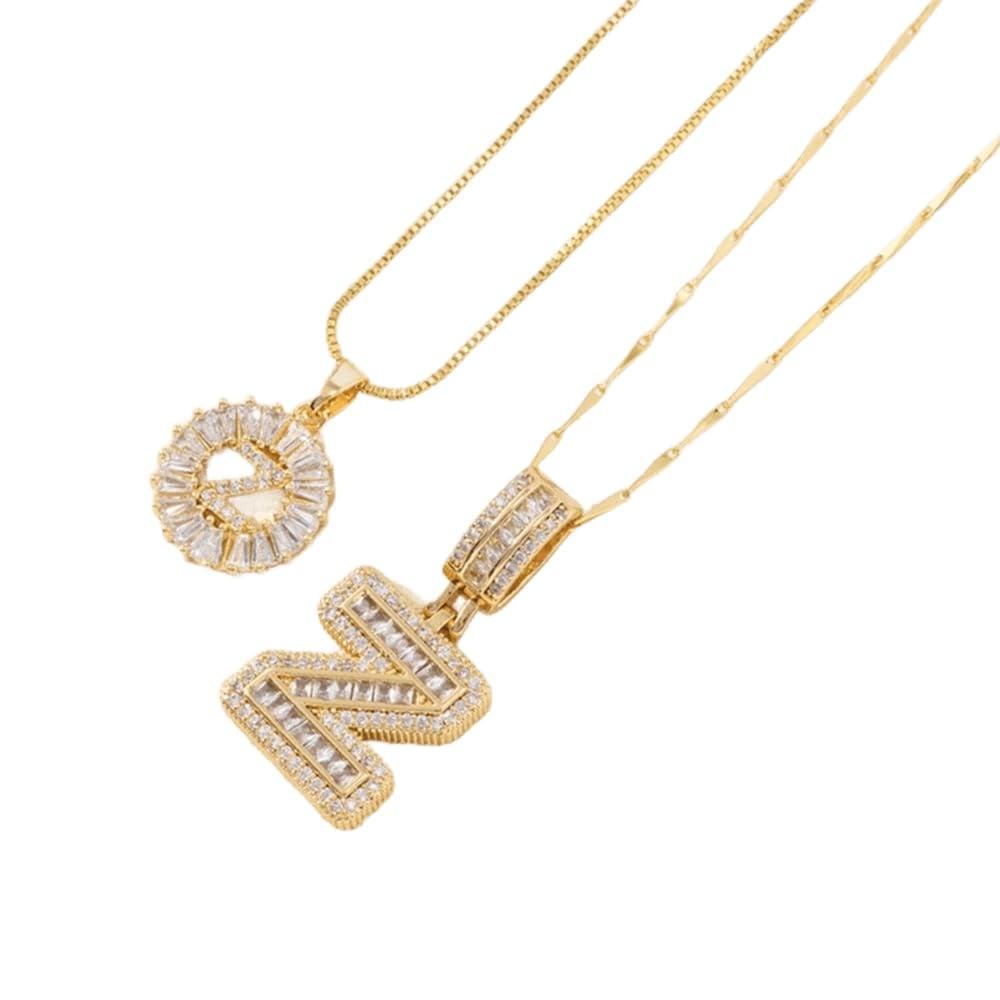2 Pack - Initial Letter Pendant Necklaces with zircon stones for women fashion jewelry for parties birthdays valentine's day gift