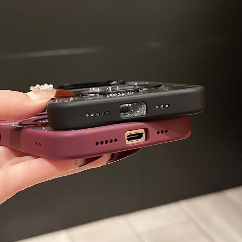 iPhone Anti-Yellowing Frame Bracket Glitter Magnetic Phone Case With Rotating Bracket