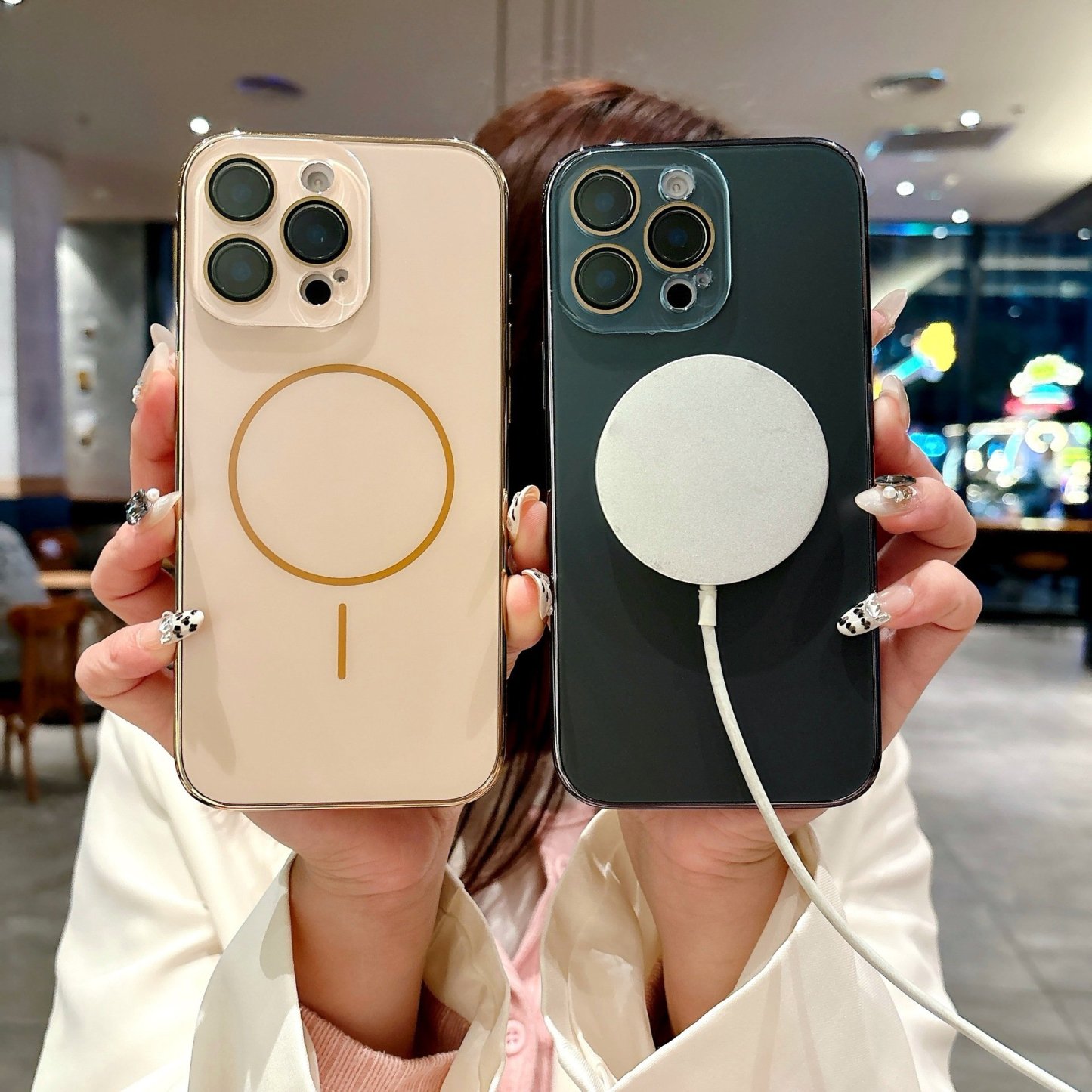 Electroplated AG frosted fine circle magnetic phone case with acrylic lens protection for iPhone 16/15/14/13/12 series