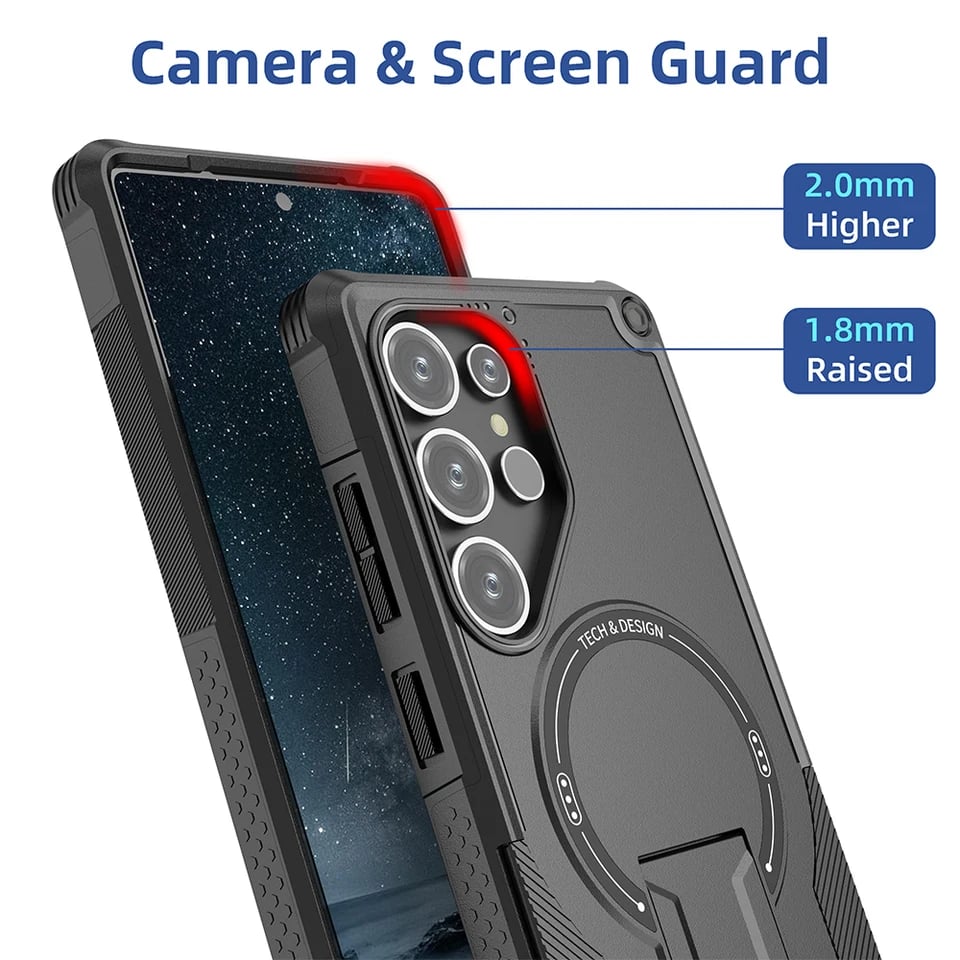 Military-grade anti-fall protective case with magnetic invisible bracket for Samsung