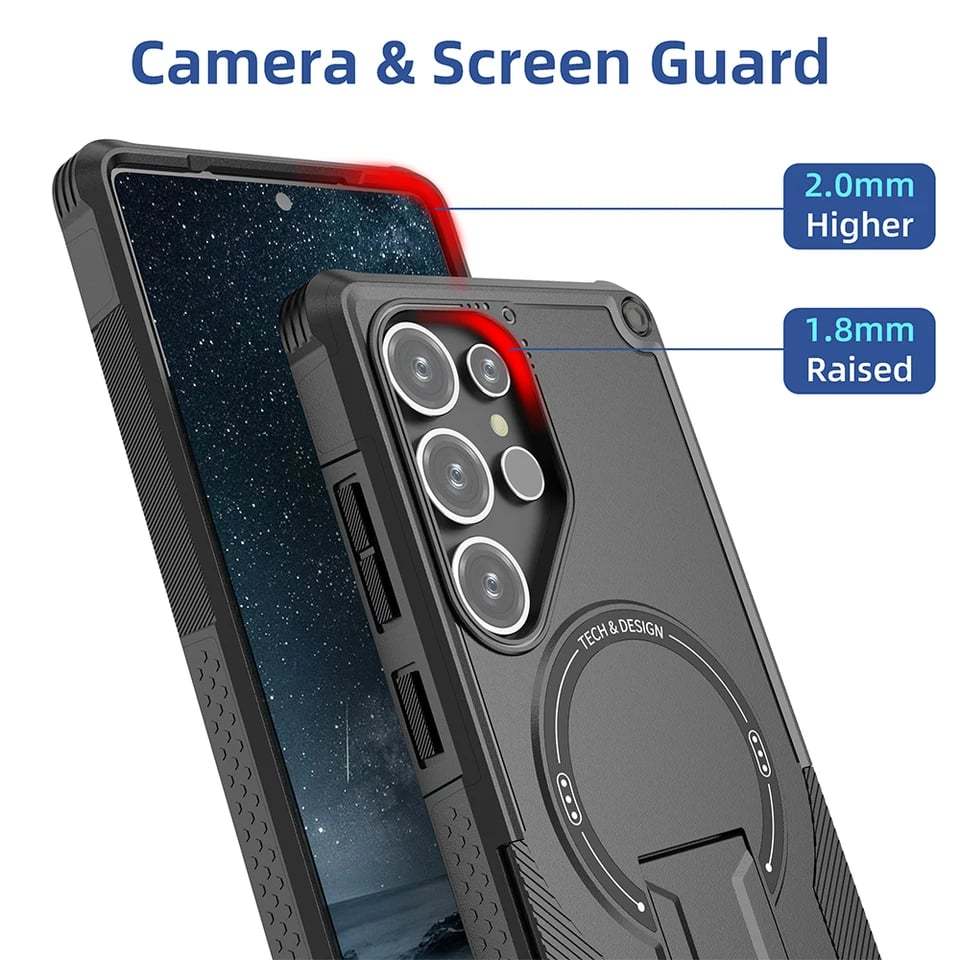 Military-grade anti-fall protective case with magnetic invisible bracket for Samsung