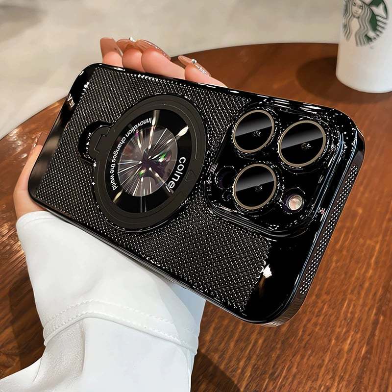 iPhone Electroplated Heat Dissipation and Breathable Phone Case With 360° Rotating Magnetic Bracket