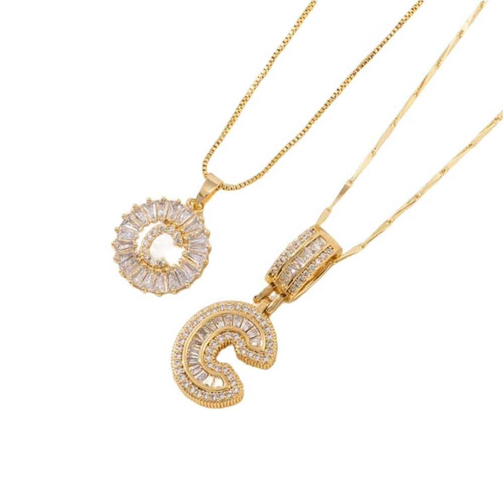2 Pack - Initial Letter Pendant Necklaces with zircon stones for women fashion jewelry for parties birthdays valentine's day gift