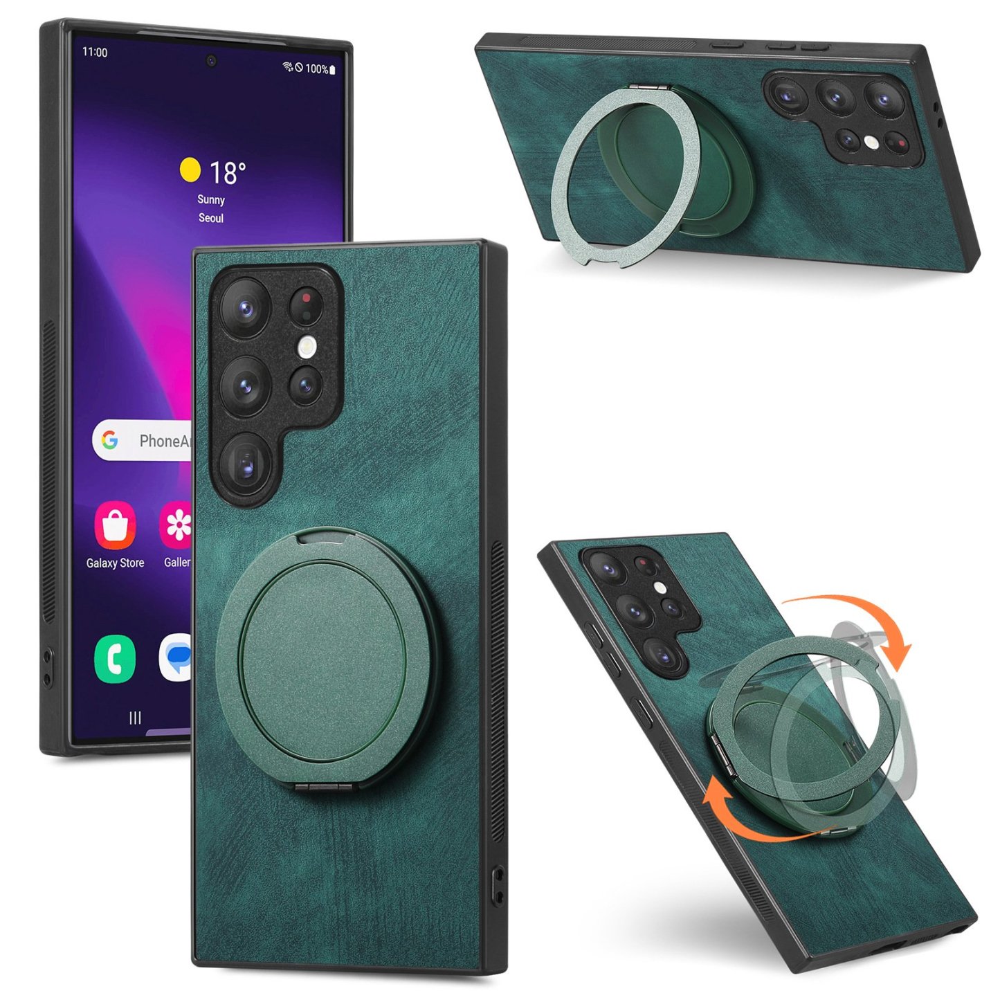Magnetic Shockproof Leather Ring Stand Case For Samsung Galaxy S25/S24/S23/S22 Series and Galaxy A54/A55/A56