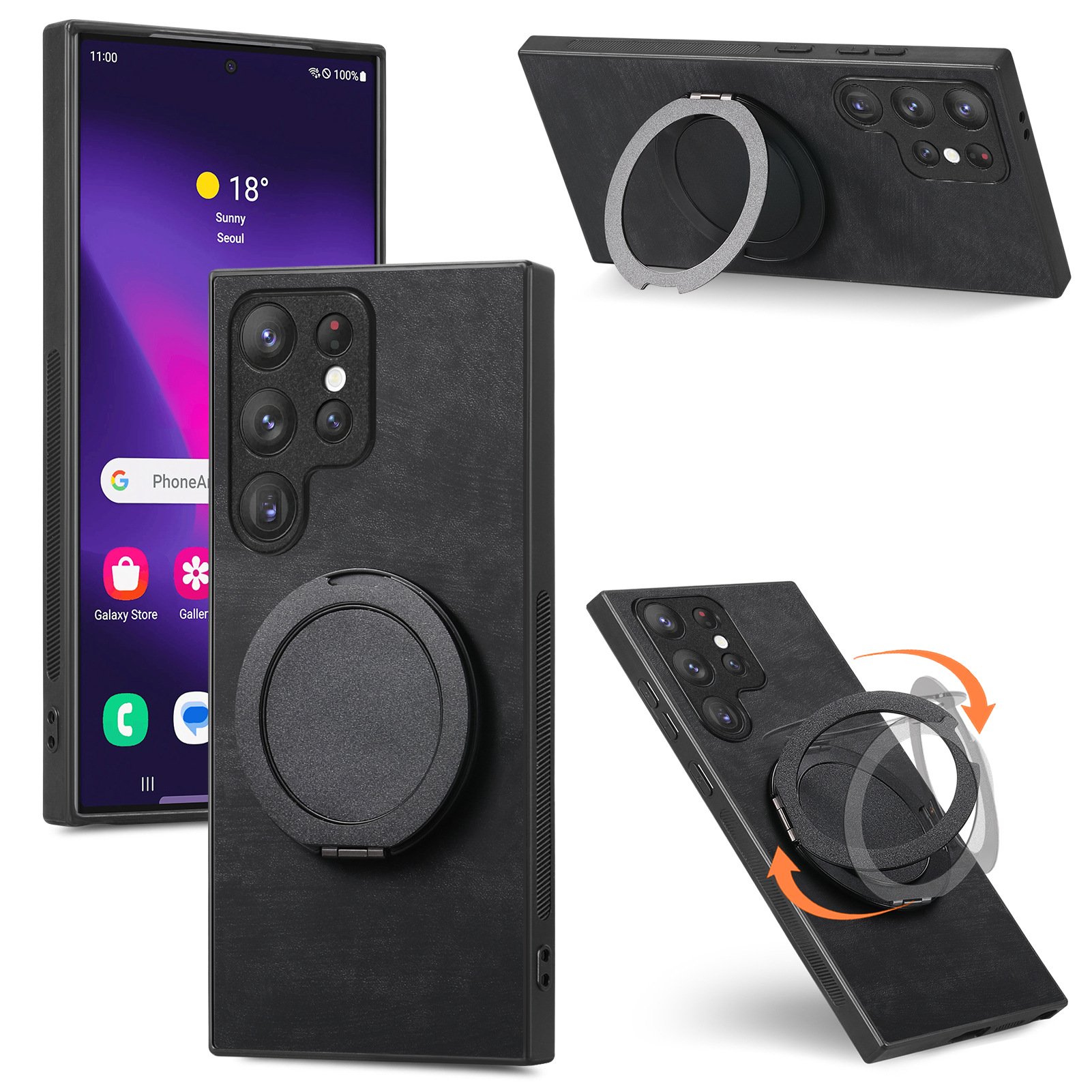 Magnetic Shockproof Leather Ring Stand Case For Samsung Galaxy S25/S24/S23/S22 Series and Galaxy A54/A55/A56