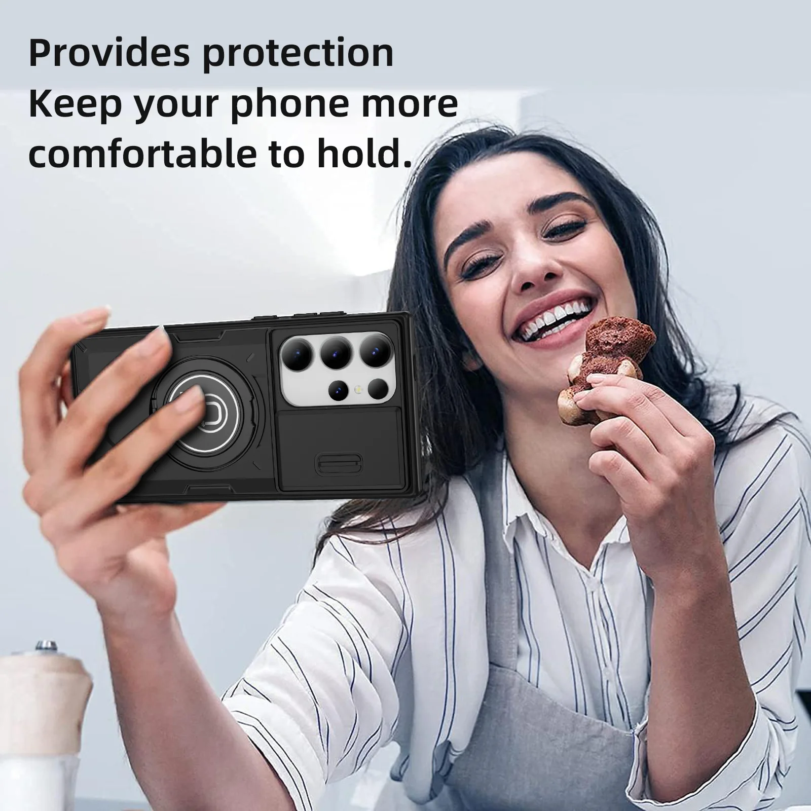 Samsung Galaxy S24 S23 Plus Ultra S22 Case Matte Skin-Friendly Magnetic Rotating Ring Holder Sliding Window Lens Back Cover