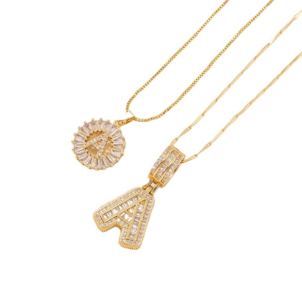 2 Pack - Initial Letter Pendant Necklaces with zircon stones for women