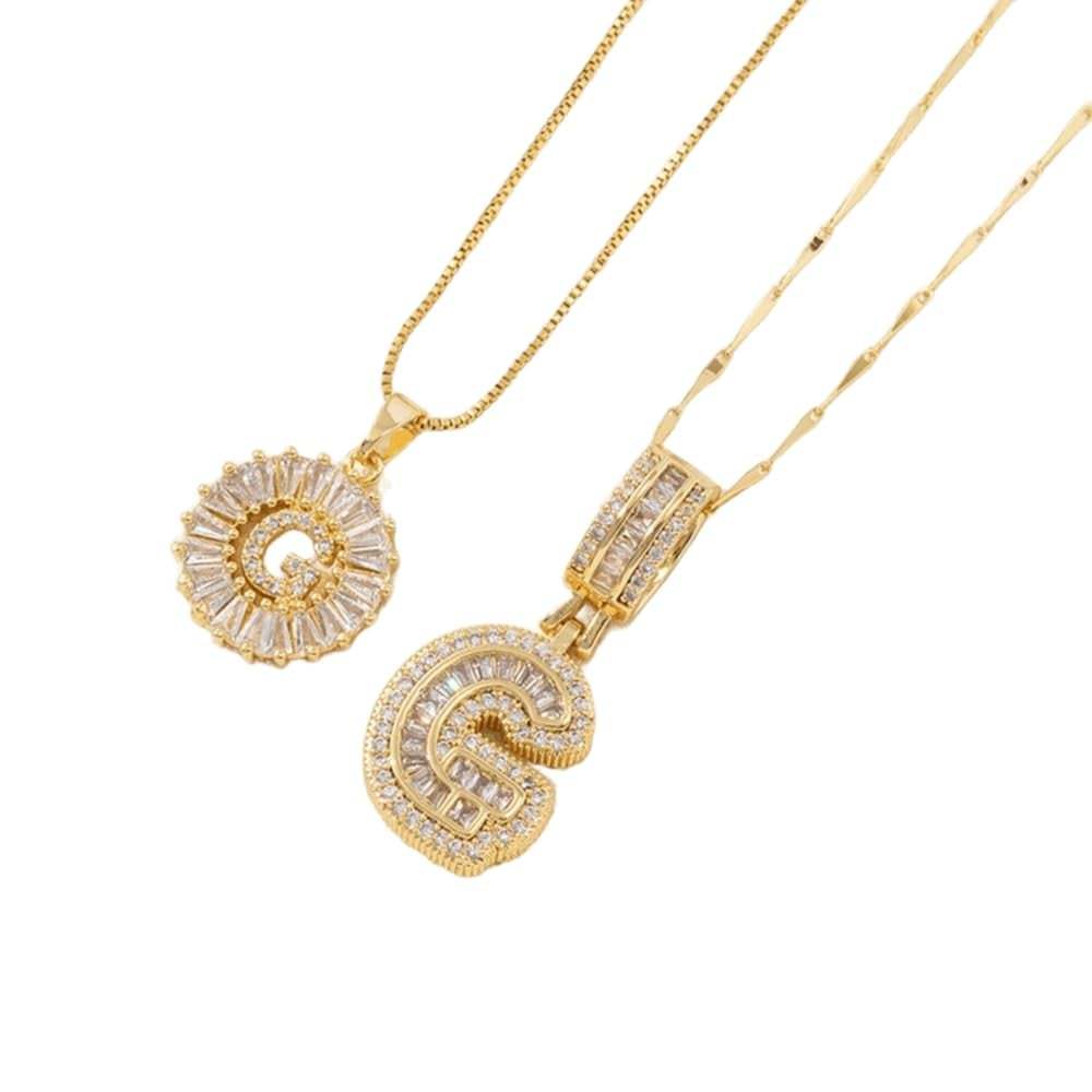 2 Pack - Initial Letter Pendant Necklaces with zircon stones for women fashion jewelry for parties birthdays valentine's day gift