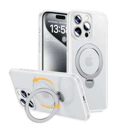 360° Full protection invisible magnetic bracket frosted phone case for iPhone 16 ~ 12 series