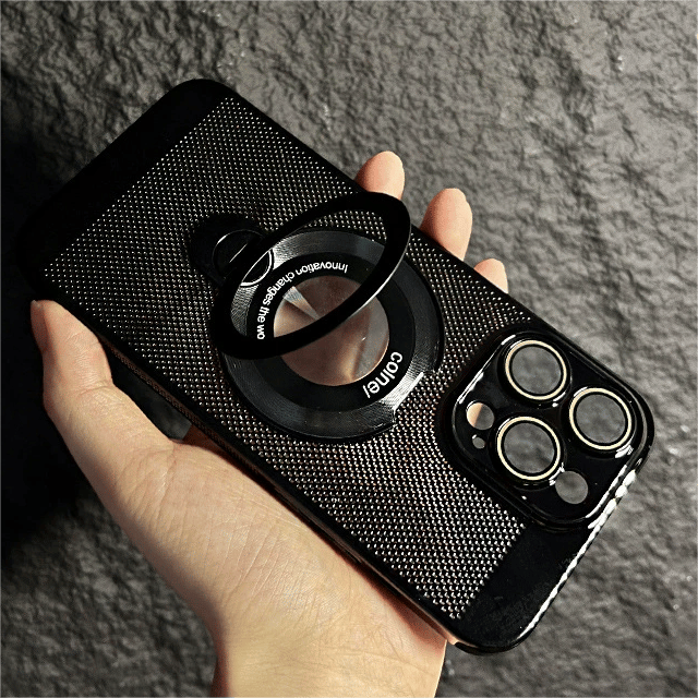 iPhone Electroplated Heat Dissipation and Breathable Phone Case With 360° Rotating Magnetic Bracket