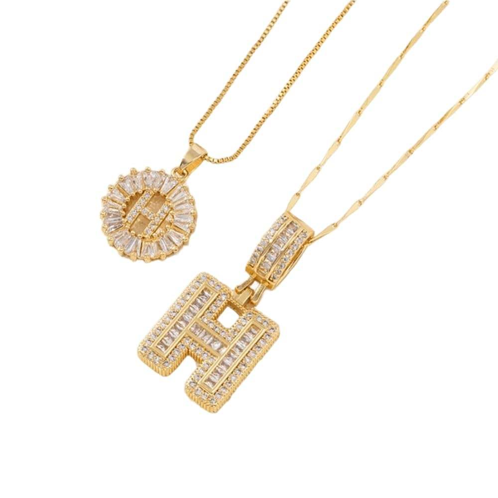 2 Pack - Initial Letter Pendant Necklaces with zircon stones for women fashion jewelry for parties birthdays valentine's day gift