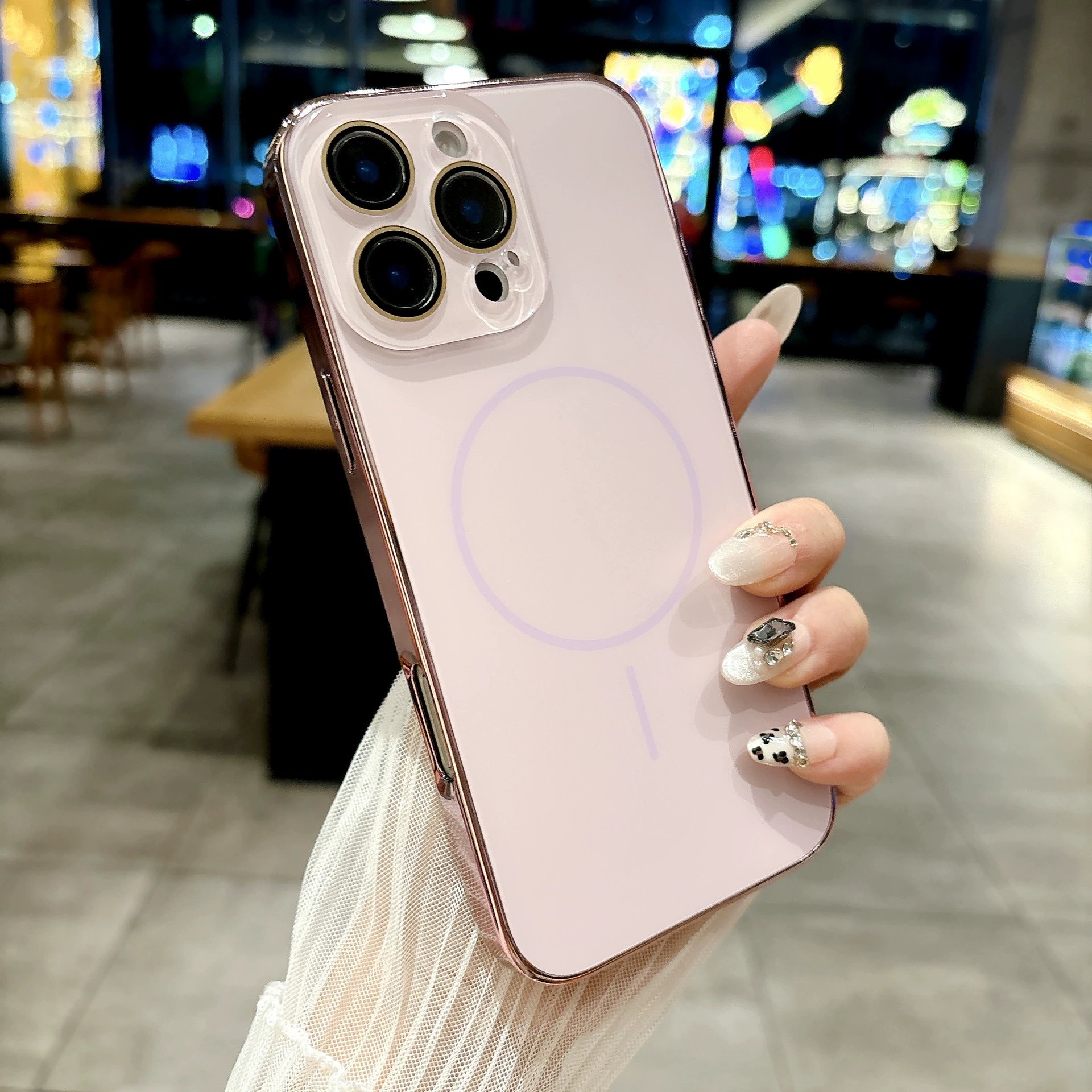 Electroplated AG frosted fine circle magnetic phone case with acrylic lens protection for iPhone 16/15/14/13/12 series