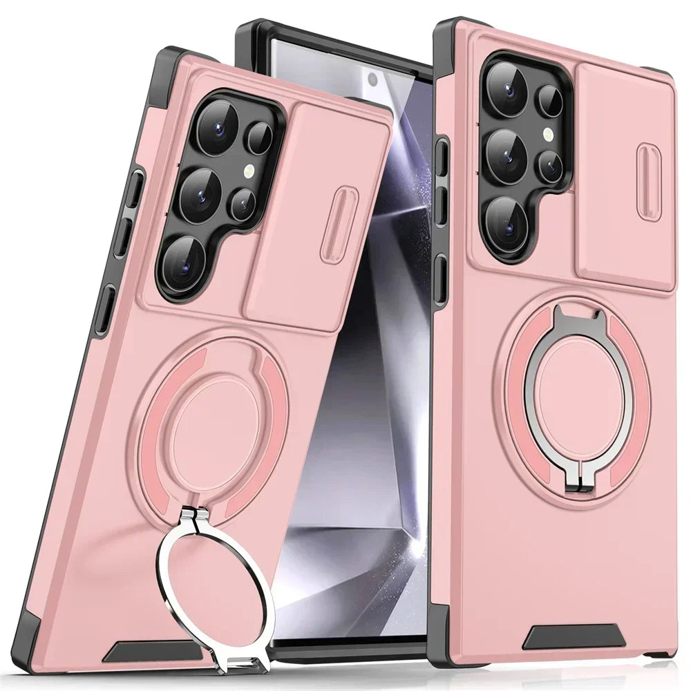 New Slide Camera Protection Magnetic Stand Phone Case for Samsung S25 ~ S21 Ultra