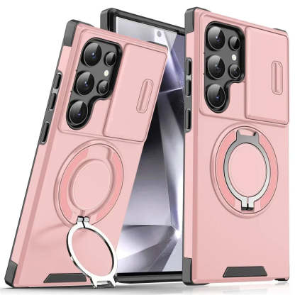 New Slide Camera Protection Magnetic Stand Phone Case for Samsung S25 ~ S21 Ultra