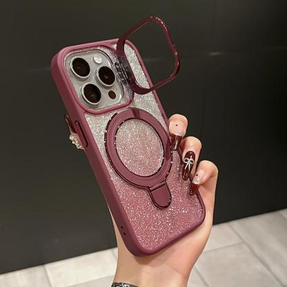 iPhone Anti-Yellowing Frame Bracket Glitter Magnetic Phone Case With Rotating Bracket