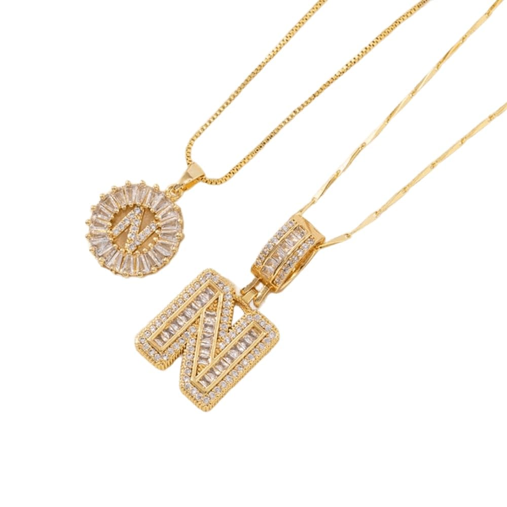2 Pack - Initial Letter Pendant Necklaces with zircon stones for women fashion jewelry for parties birthdays valentine's day gift
