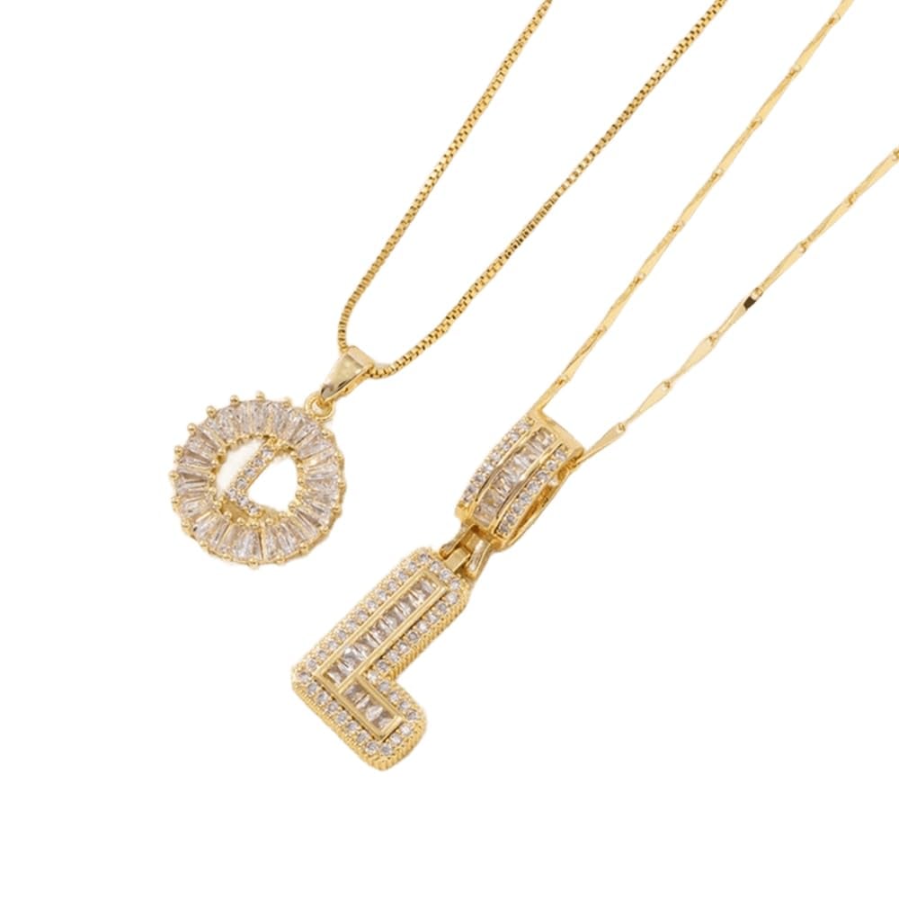 2 Pack - Initial Letter Pendant Necklaces with zircon stones for women fashion jewelry for parties birthdays valentine's day gift