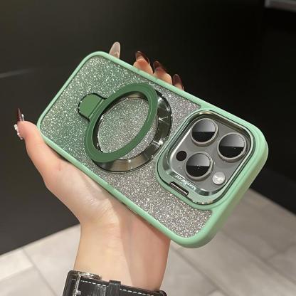 iPhone Anti-Yellowing Frame Bracket Glitter Magnetic Phone Case With Rotating Bracket