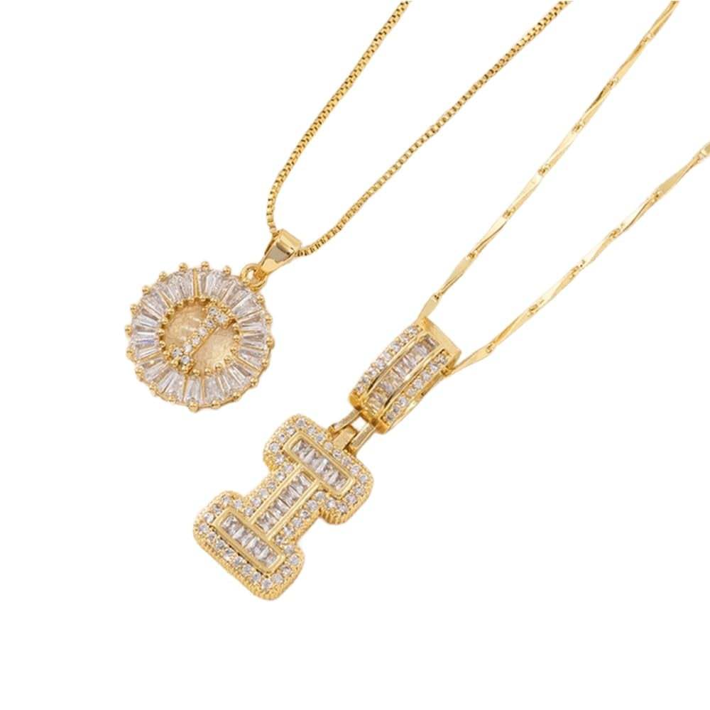 2 Pack - Initial Letter Pendant Necklaces with zircon stones for women fashion jewelry for parties birthdays valentine's day gift