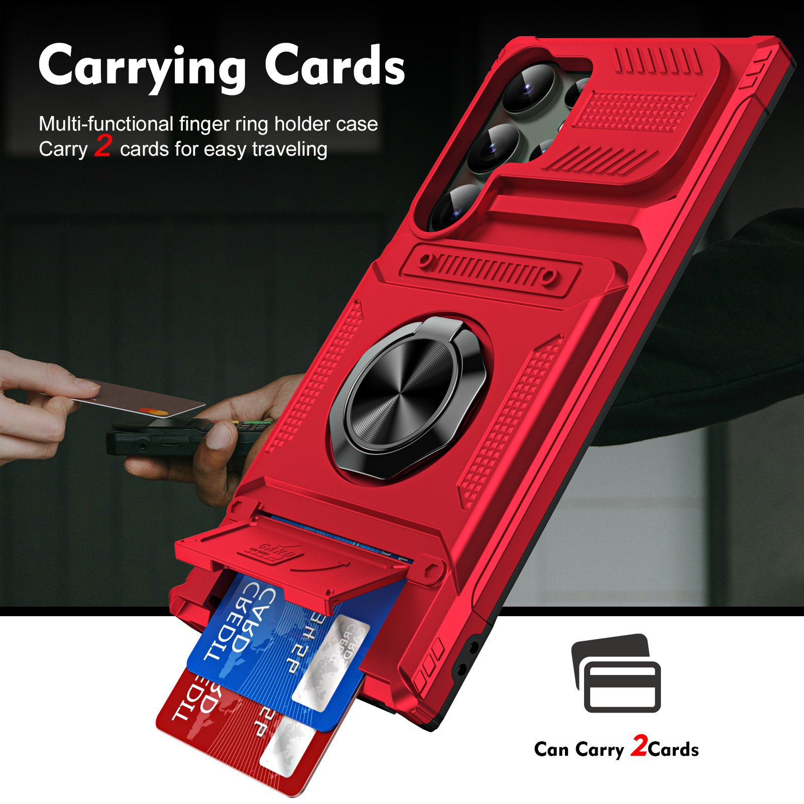 Shockproof Phone Case with Card Holder & 360° Magnetic Ring Stand Dual Layer Protective Phone Case for Samsung Galaxy S25/S24/S23 Ultra Plus FE