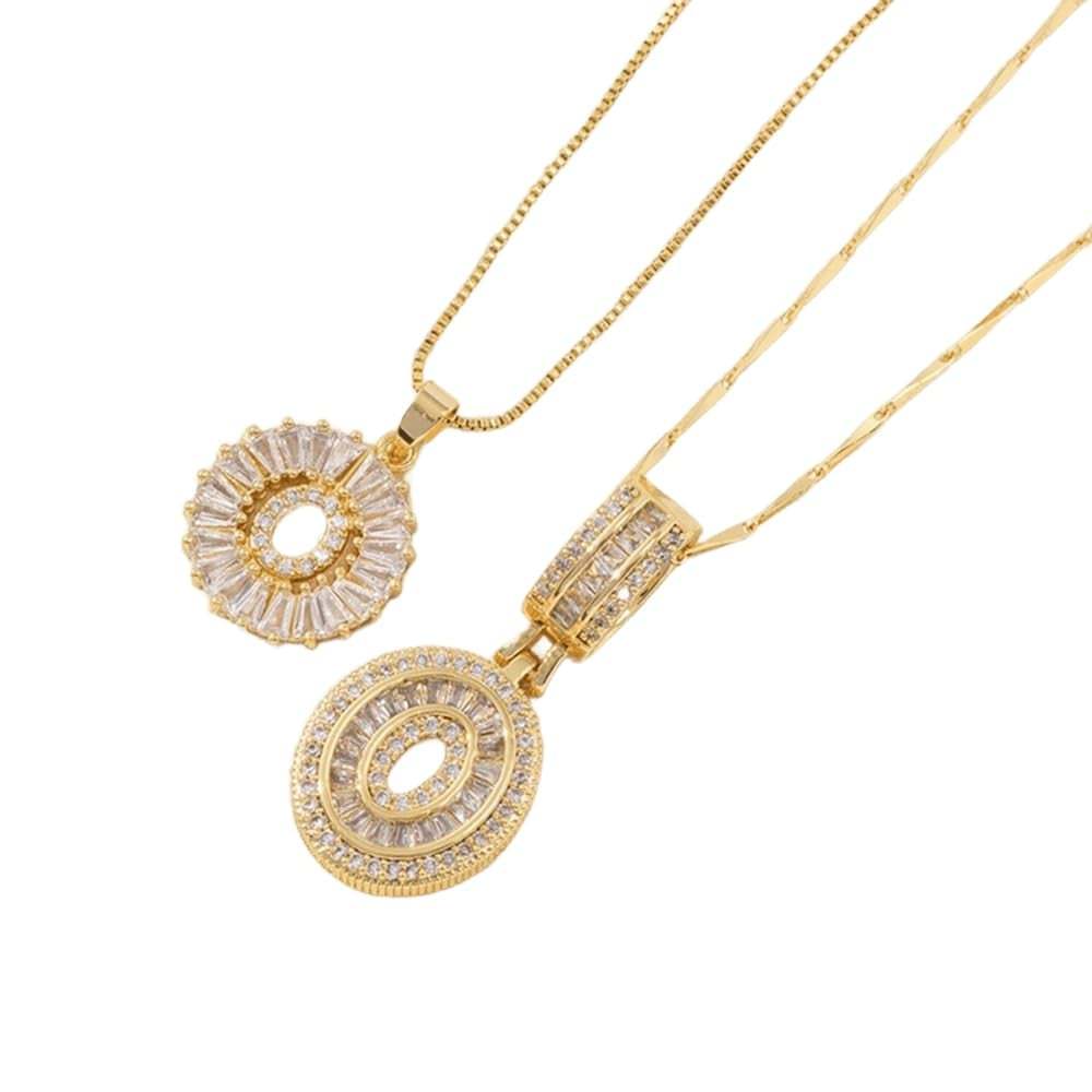 2 Pack - Initial Letter Pendant Necklaces with zircon stones for women fashion jewelry for parties birthdays valentine's day gift