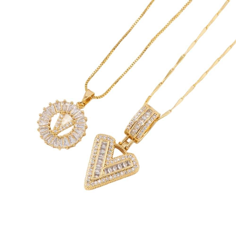 2 Pack - Initial Letter Pendant Necklaces with zircon stones for women fashion jewelry for parties birthdays valentine's day gift