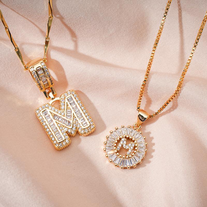 2 Pack - Initial Letter Pendant Necklaces with zircon stones for women fashion jewelry for parties birthdays valentine's day gift