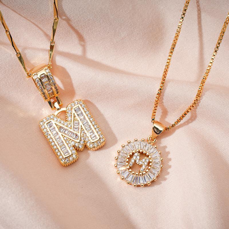 2 Pack - Initial Letter Pendant Necklaces with zircon stones for women fashion jewelry for parties birthdays valentine's day gift