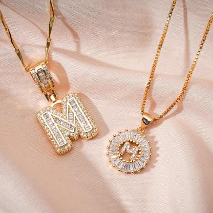 2 Pack - Initial Letter Pendant Necklaces with zircon stones for women fashion jewelry for parties birthdays valentine's day gift