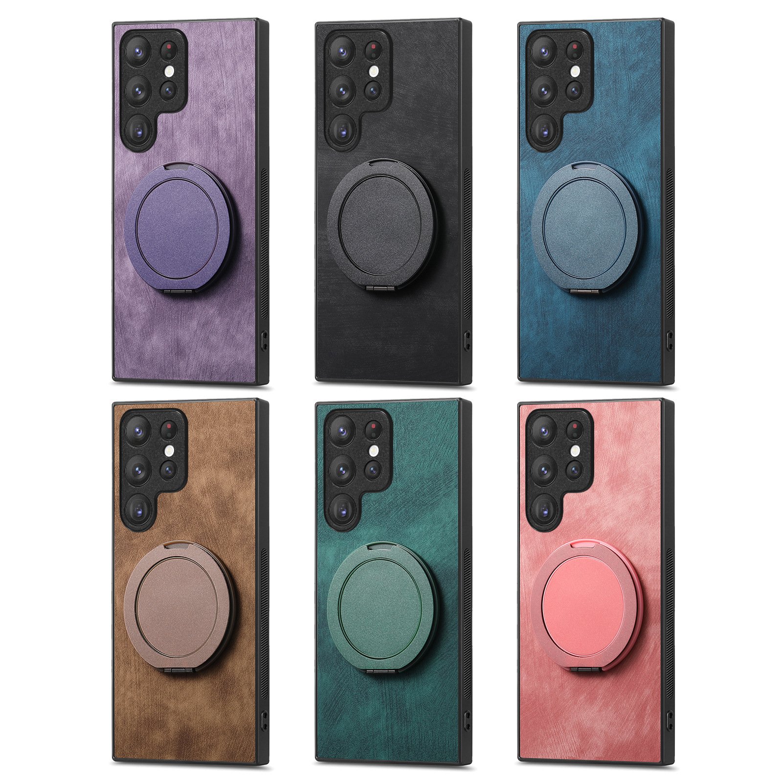 Magnetic Shockproof Leather Ring Stand Case For Samsung Galaxy S25/S24/S23/S22 Series and Galaxy A54/A55/A56